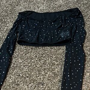 SHEIN Black Long Sleeve Crop Top with Rhinestones